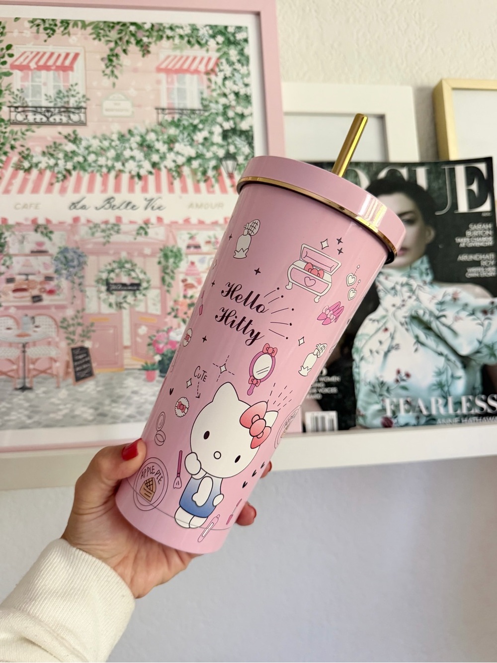 Hello Kitty Pink Gold Trim Tumbler with Straw - Picture 5 of 5